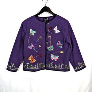 Vintage Puffin Island Sz L Cotton Canvas Kimono Jacket Toggle Coat Embroidered